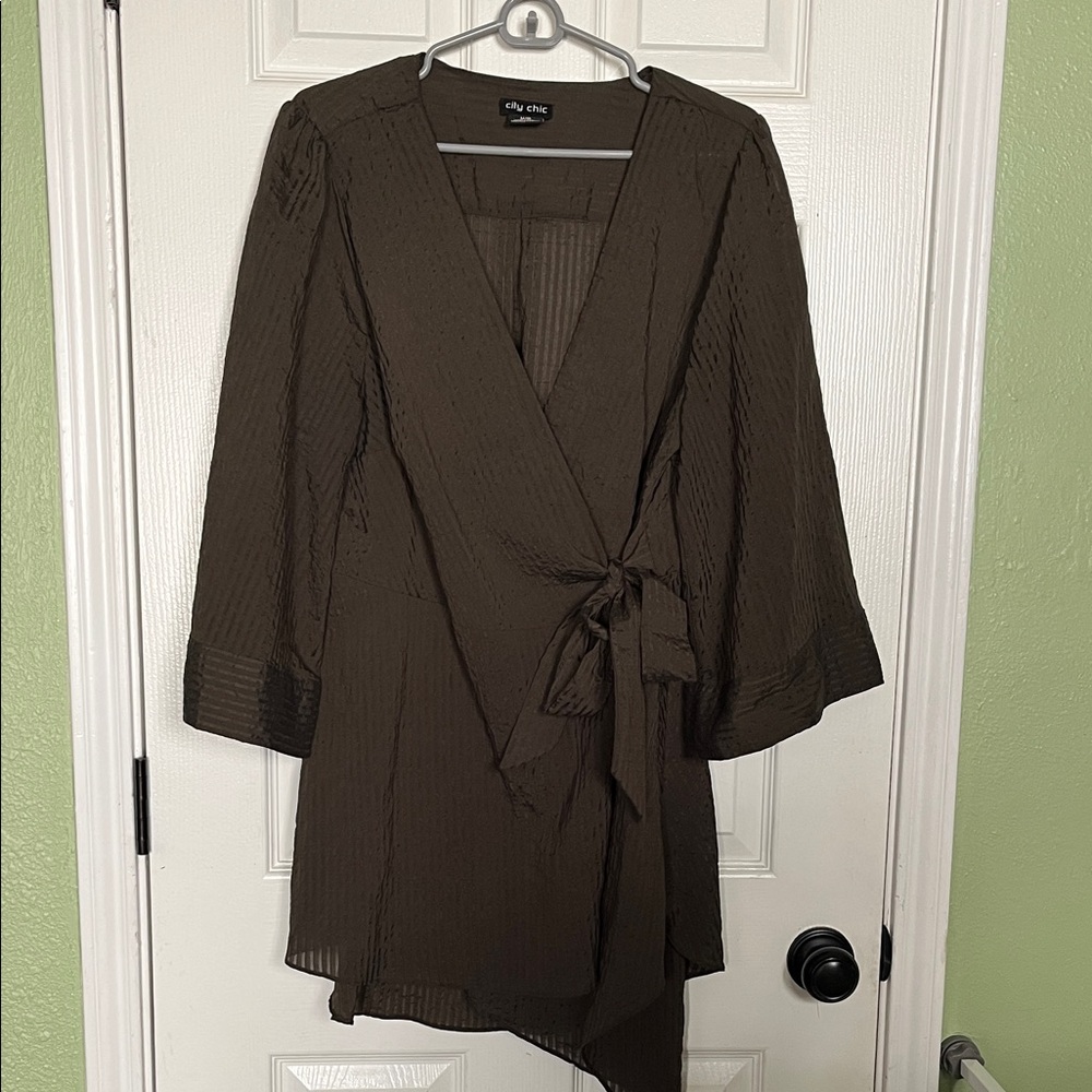 City Chic Asymmetrical Olive Wrap Top